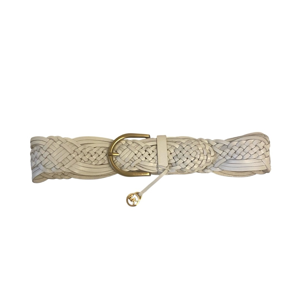 Michael Michael Kors White Woven Leather Belt With Gold Buckle Sz M - Picture 3 of 13